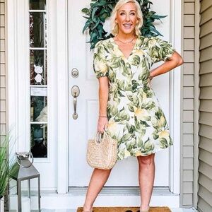 H&M Leaf and Lemon Print Linen Blend Dress